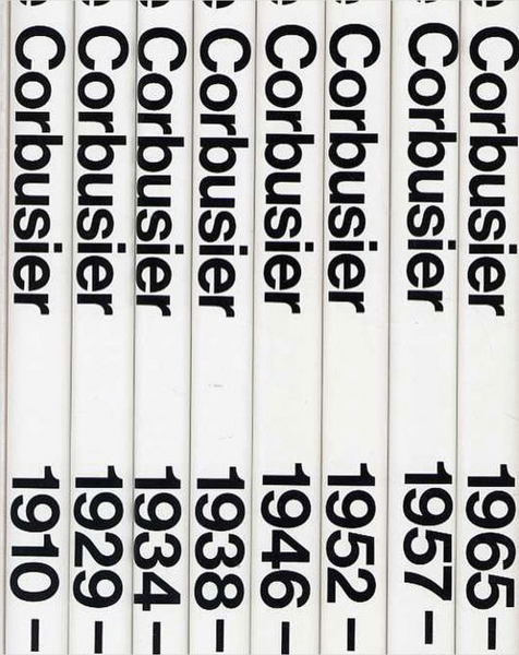 Le Corbusier books arranged by year, archival design typography — modernist architecture and design history, part of the Studio at midnineteeneightynine