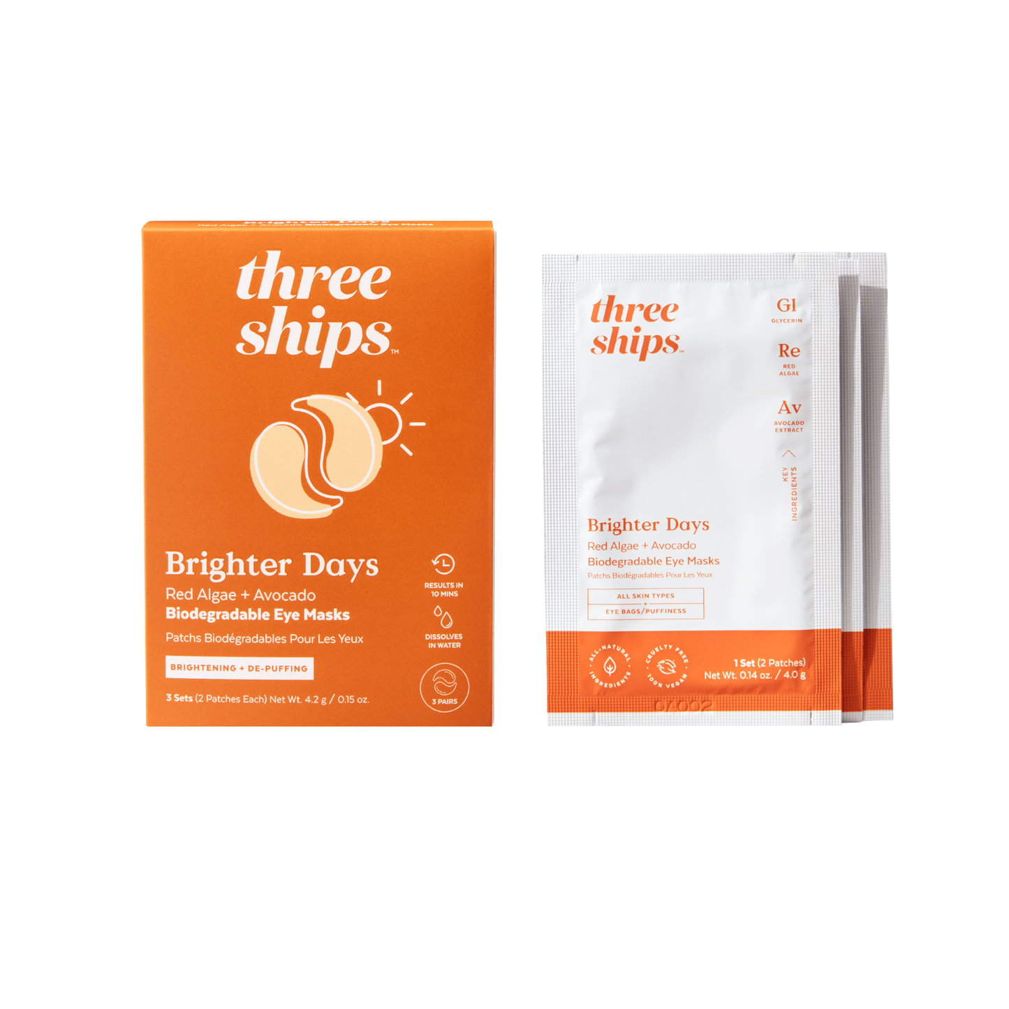 Three Ships Essentiels Trio Brighter Days Algae & Avocado Biodegradable Eye Masks
